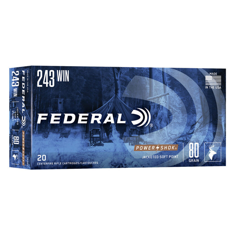.243 Winchester, Federal Ammunition - Power Shok JSP 80GR. 20RD/BX