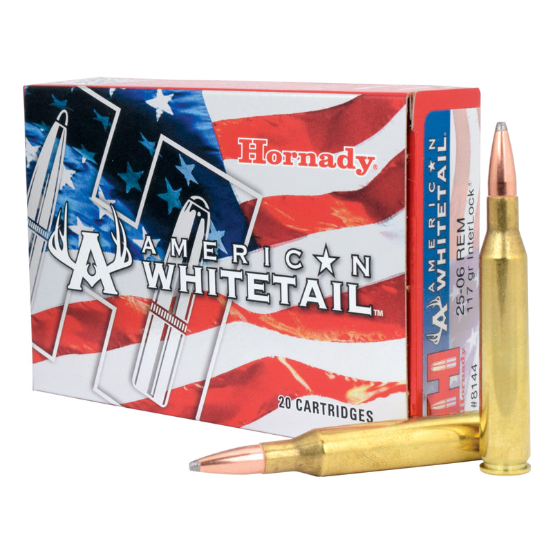 .25-06 REM, Hornady, American Whitetail Interlock BTSP 117GR. 20RD/BX