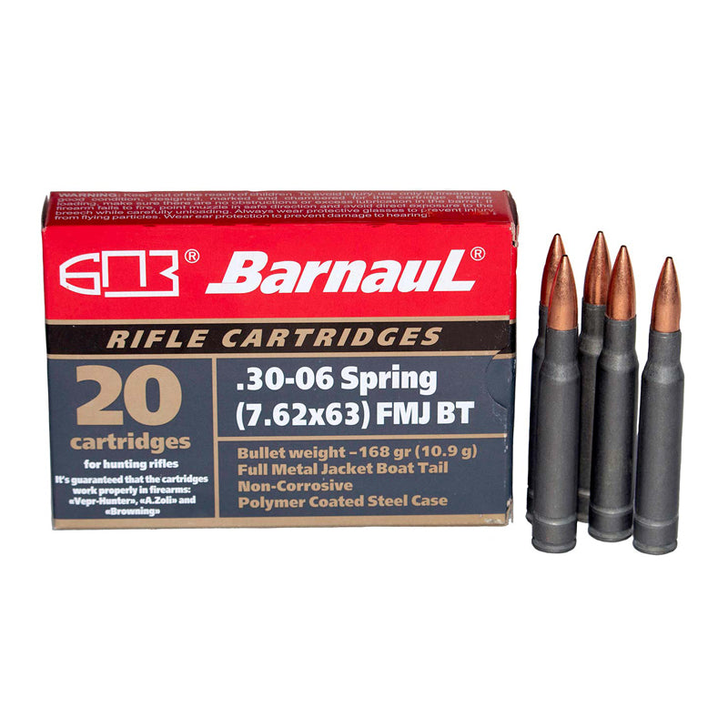 30-06 Springfield - Barnaul Ammunition - Rifle, FMJBT, 168GR. 20RD/BX