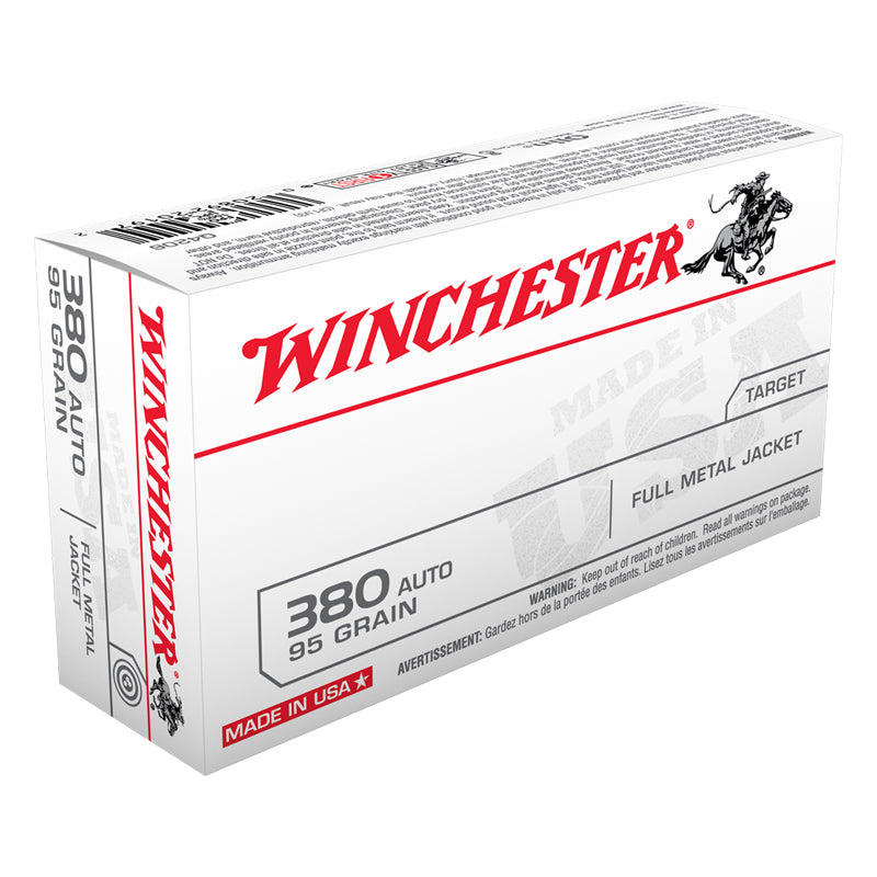 .380 Auto, Winchester Ammunition, USA FMJ 95GR 50RD/BX