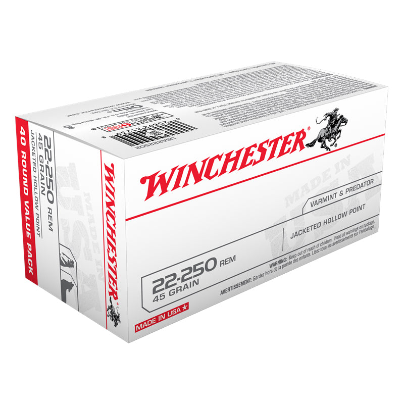 .22-250 Remington, Winchester Ammo, USA JHP 45GR. 40RD/BX