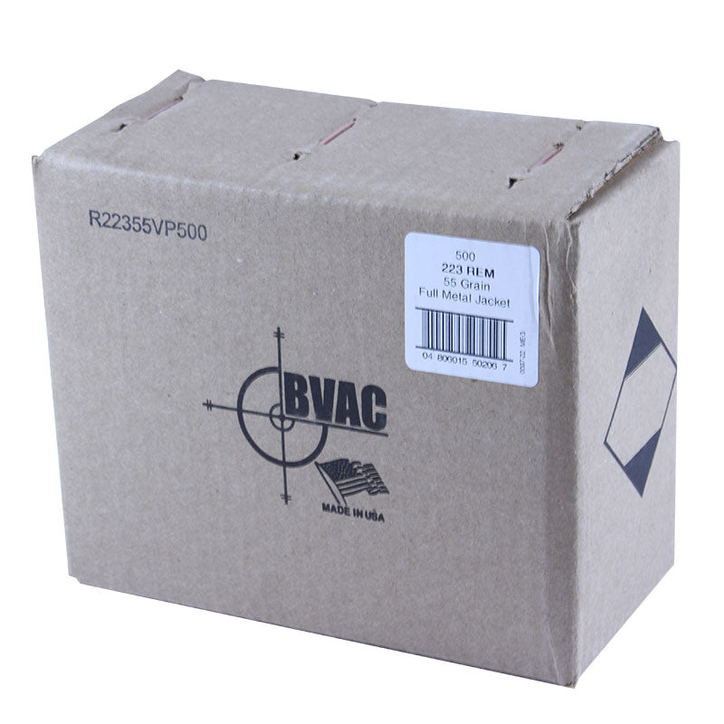 BVAC .223 Rem. Ammunition 50/500 Bulk Rounds Reloaded FMJ 55 Grains