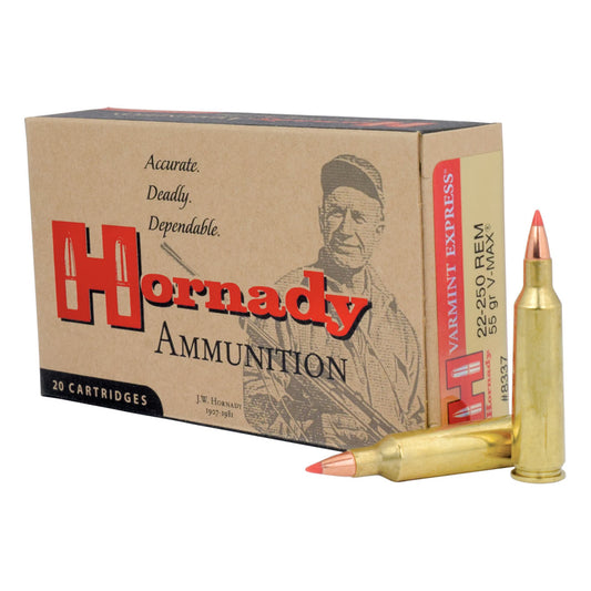 .22-250 Remington - Hornady Ammo, Rifle, V-MAX V-Express 55GR. 20RD/BX