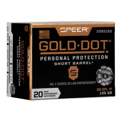 38 Special + P - Speer Ammo - Gold Dot, Short Barrel 135GR - 20RD/BX
