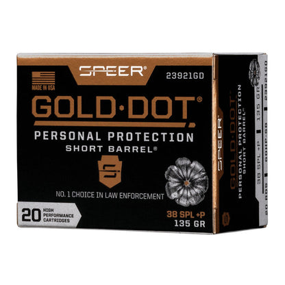 38 Special + P - Speer Ammo - Gold Dot, Short Barrel 135GR - 20RD/BX