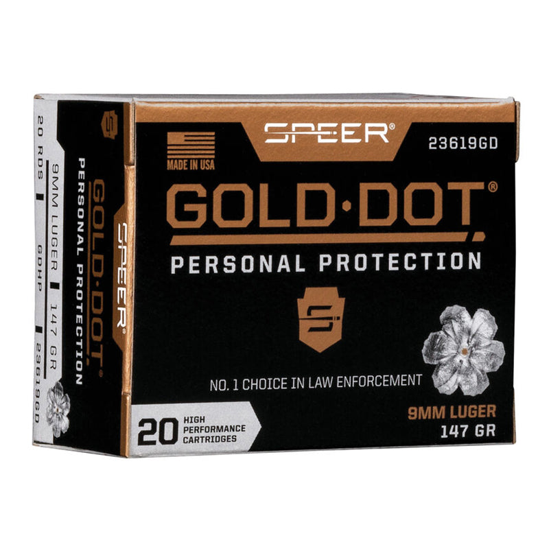 9mm Luger 147GR - Speer Ammo - Gold Dot, Handgun Personal Protection