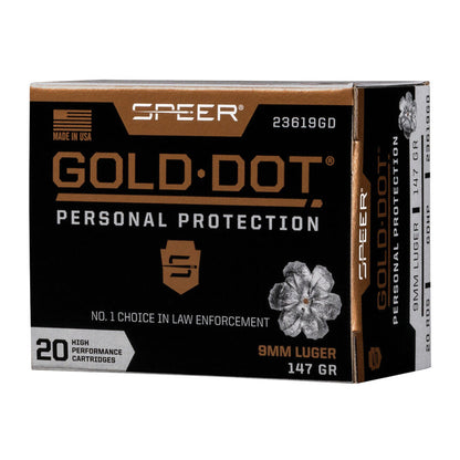 9mm Luger 147GR - Speer Ammo - Gold Dot, Handgun Personal Protection