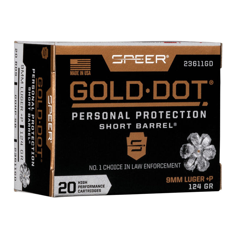 9mm Luger +P 124GR - Speer Ammo - Gold Dot, SB Personal Protection
