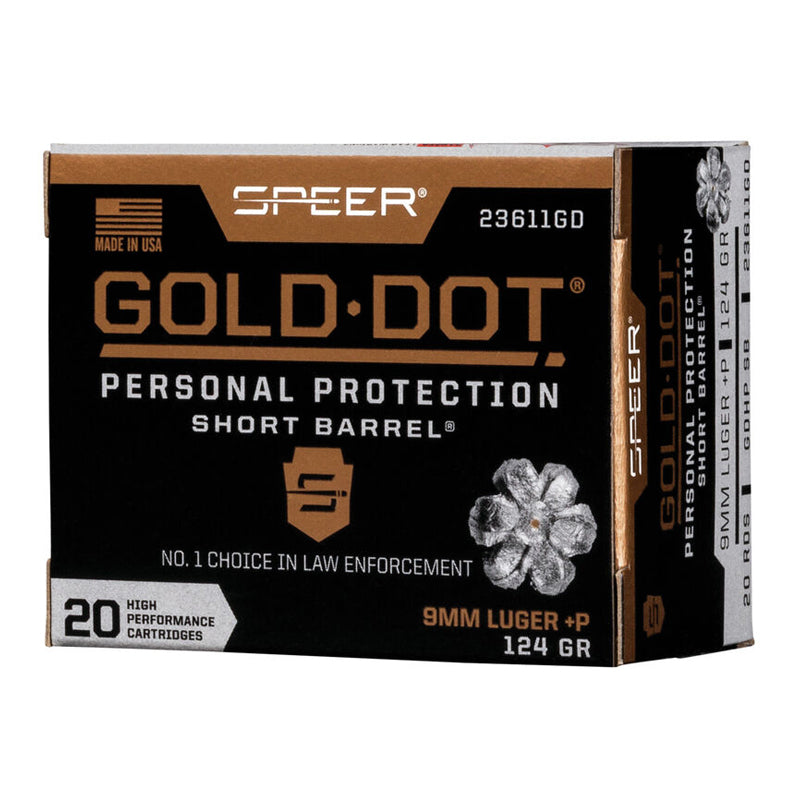 9mm Luger +P 124GR - Speer Ammo - Gold Dot, SB Personal Protection