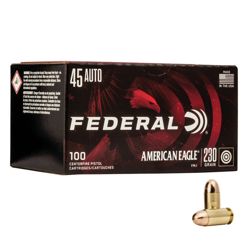 .45 Auto - Federal - American Eagle, Handgun, FMJ, 230GR. 100RD/BX