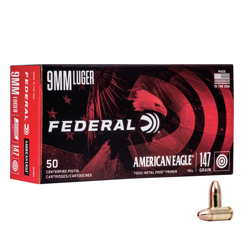 9mm Luger - Federal - American Eagle Indoor Training, FMJ, TMJ, 147GR.