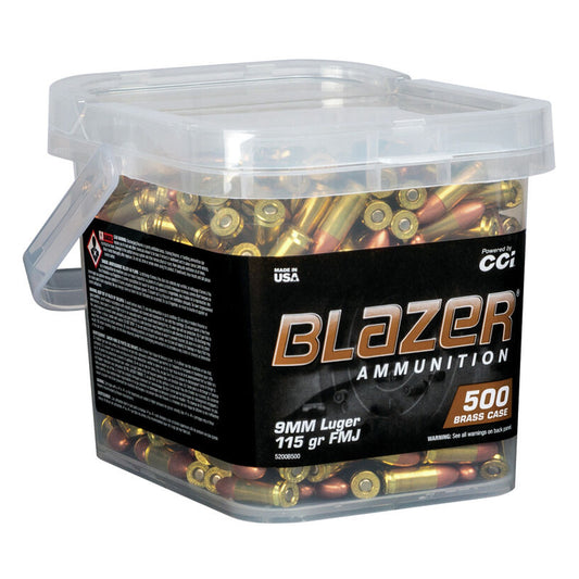 9mm Luger - CCi Ammunition - Blazer Ammo, 115GR. FMJ-RN, 500RD Bucket