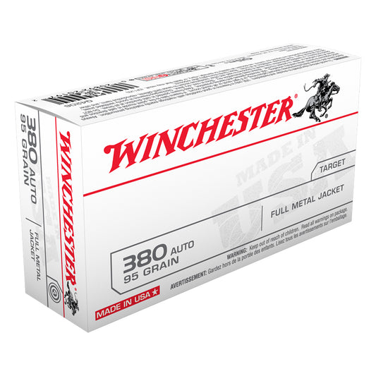 .380 Auto, Winchester Ammunition, USA FMJ 95GR 50RD/BX
