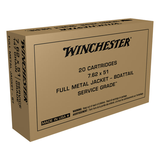 7.62 X 51mm, Winchester Ammo, Service Grade FJMBT 147GR. 20RD/BX