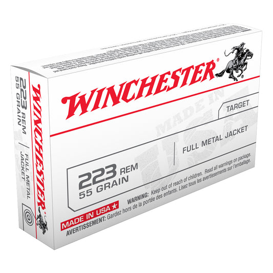 .223 Remington, Winchester Ammo, USA FMJ 55GR. 20RD/BX