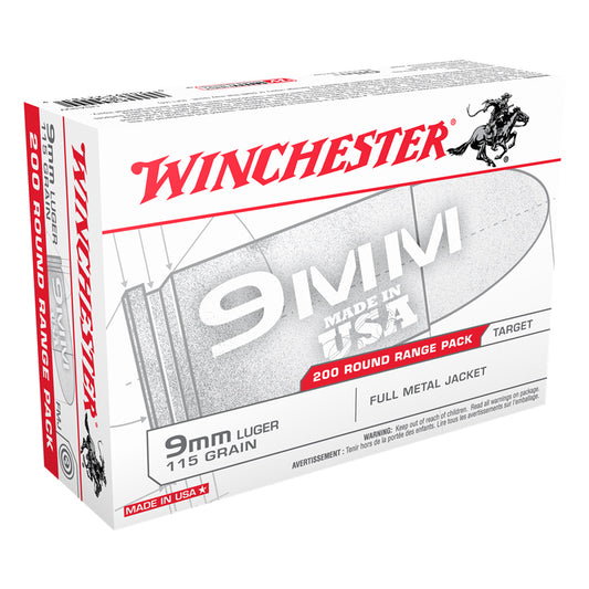 9mm Luger, Winchester Ammunition, USA FMJ 115GR 200RD/BX