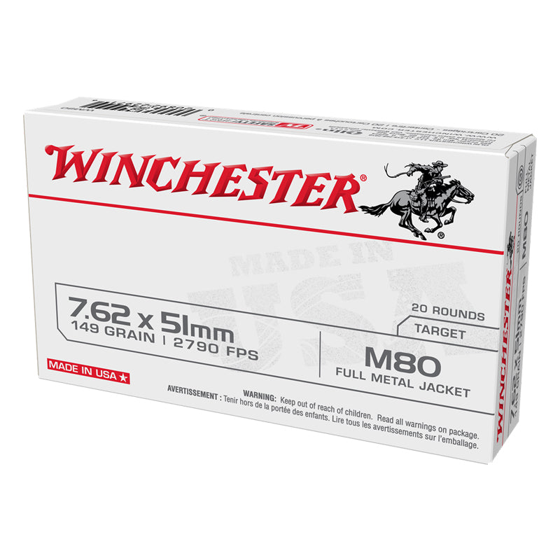 7.62 X 51mm, Winchester Ammo, USA FMJ 149GR. 20RD/BX